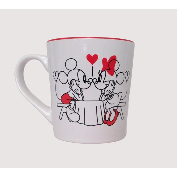 Mickey Mouse Minnie Mouse Valentine Day Coffee Mug Large Cup White Red Hearts - Picture 1 of 6